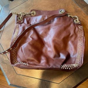 Rebecca Minkoff Luscious Studded Brown Leather Hobo Bag Purse